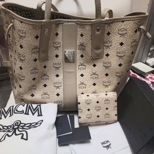 MCM Cream Visetos Liz Tote with Wallet